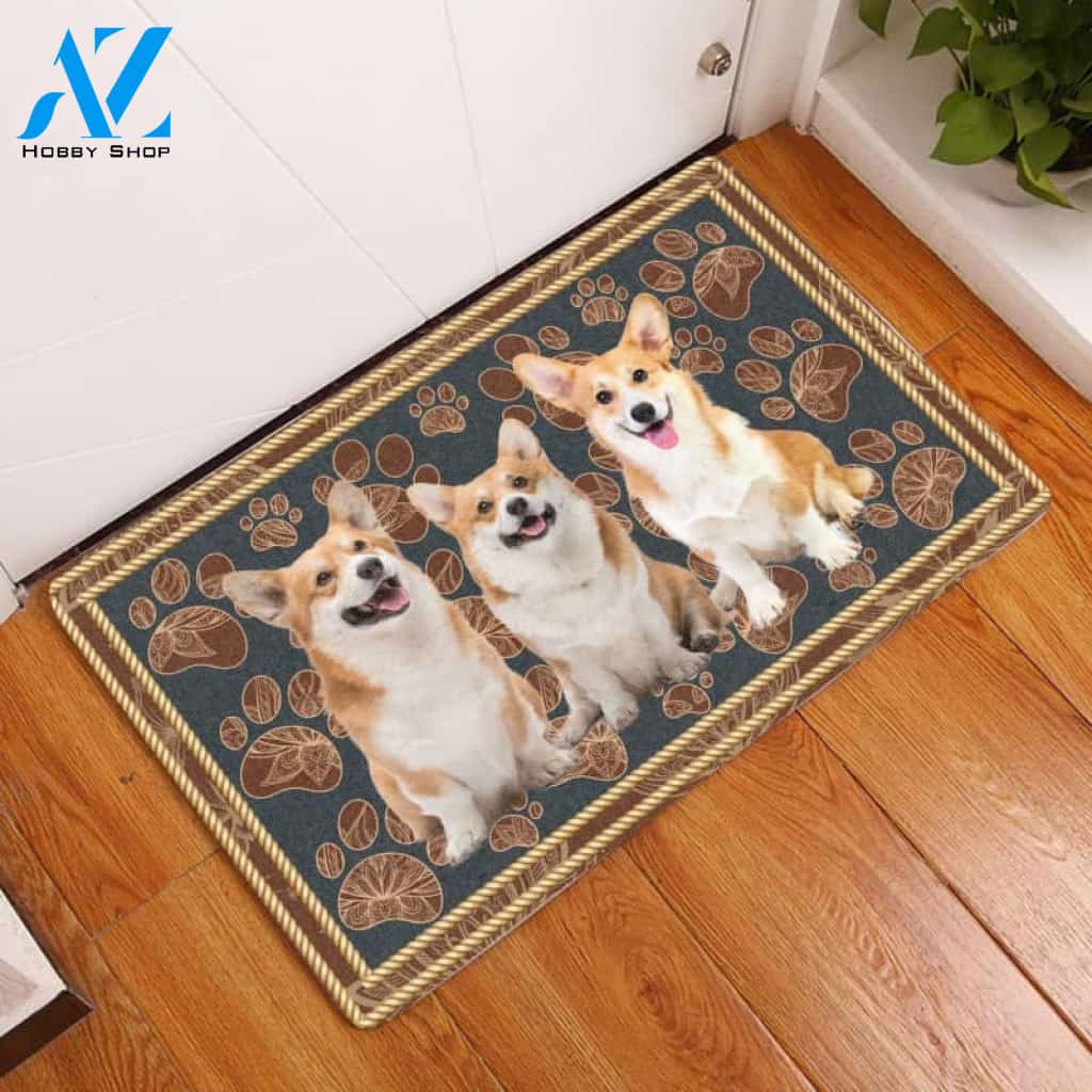 Pembroke Welsh Corgi Paw Doormat, Dog Welcome Mat, Funny Welcome Mats for Dogs Lovers