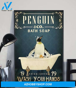Penguin Co Bath Soap Wash Your Hands Canvas And Poster, Wall Decor Visual Art