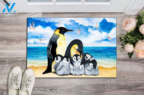Penguin Family And The Beach Doormat | Welcome Mat | House Warming Gift