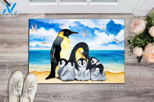 Penguin Family And The Beach Doormat | Welcome Mat | House Warming Gift
