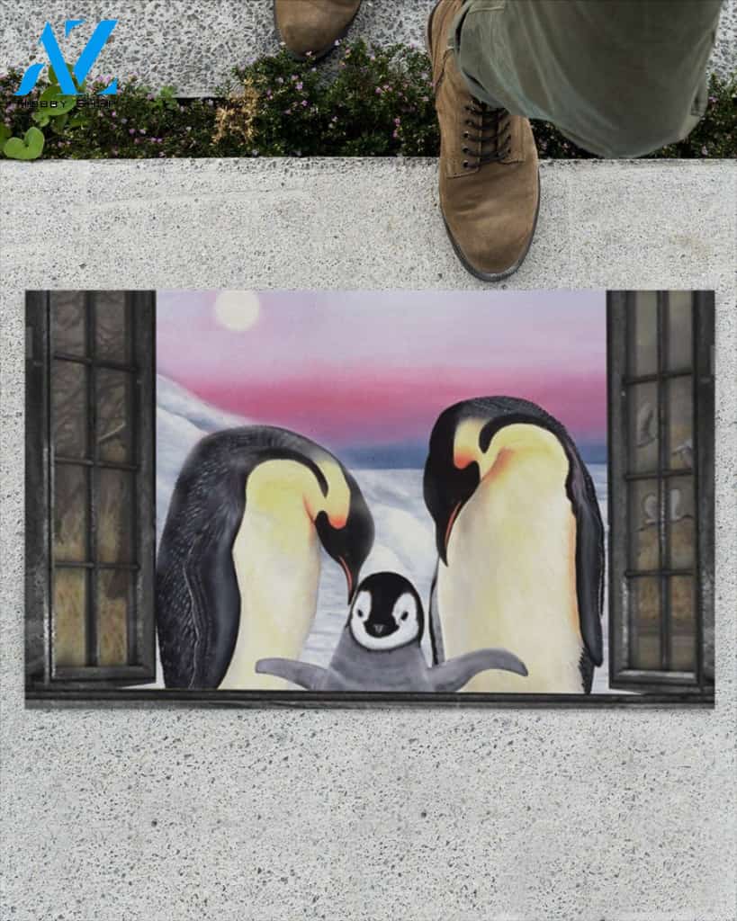 Penguin In Spring Garden Window Indoor And Outdoor Doormat Gift For Penguin Lovers Birthday Gift Decor Warm House Gift Welcome Mat