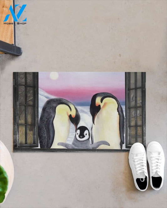 Penguin In Spring Garden Window Indoor And Outdoor Doormat Gift For Penguin Lovers Birthday Gift Decor Warm House Gift Welcome Mat