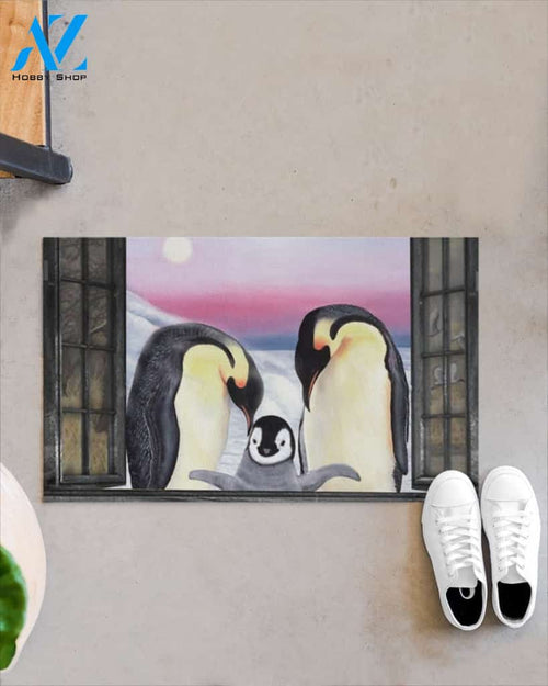 Penguin In Spring Garden Window Indoor And Outdoor Doormat Gift For Penguin Lovers Birthday Gift Decor Warm House Gift Welcome Mat