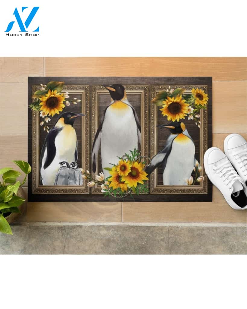 Penguin Lovely Sunflowers Indoor And Outdoor Doormat Warm House Gift Welcome Mat Gift For Penguin Lovers Birthday Gift