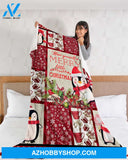 Penguin Merry Little Christmas Fleece Blanket Gift For Penguin lovers Gift For Friend Home Decor Bedding Couch Sofa Soft And Comfy Cozy