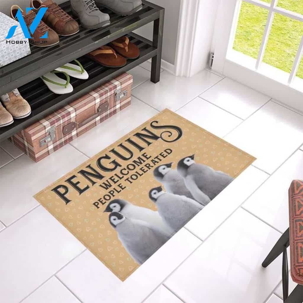 Penguins Welcome People Tolerated Doormat Welcome Mat Housewarming Gift Home Decor Funny Doormat Gift For Friend Gift Idea For Penguin Lovers