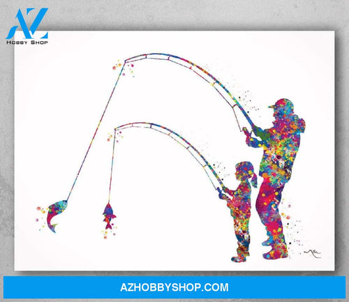 Personaliezd Canvas And Poster, Dad and Daughter Fishing Watercolor Canvas And Poster, Canvas Wall Art, Wall Decor Visual Art, Gift Father's Day