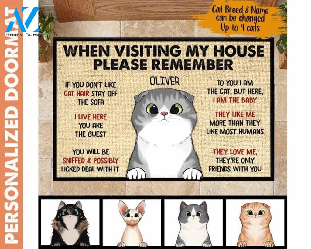 Personalised When Visiting My House Please Remember doormat, Funny Cute Cat Doormat, Welcome Mat, Housewarming gift, Cat lover gift