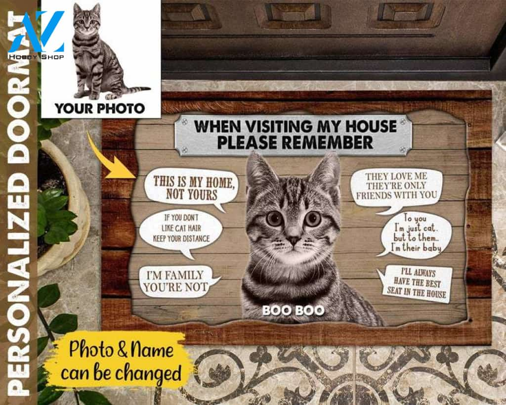 Personalised Your Cat Photo When Visiting My House Please Remember doormat, Funny Cute Cat Doormat, Welcome Mat, Housewarming gift