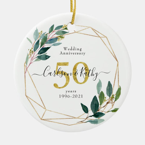 Personalised Gold Greenery 50 Anniversary Ceramic Ornament