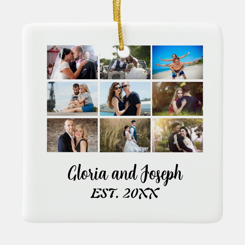 Personalised Wedding Anniversary 9 Photo Collage  Ceramic Ornament