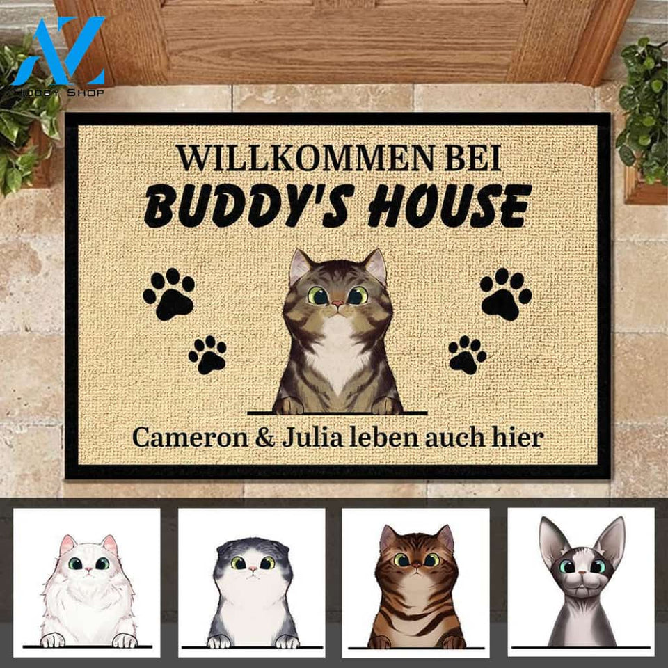 Personalisiert Willkommen bei Katze Haus German - Funny Personalized Cat Doormat | WELCOME MAT | HOUSE WARMING GIFT