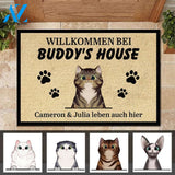 Personalisiert Willkommen bei Katze Haus German - Funny Personalized Cat Doormat (WT) | WELCOME MAT | HOUSE WARMING GIFT