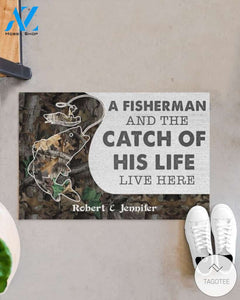 Personalized A fisherman and the catch of his life live here doormat