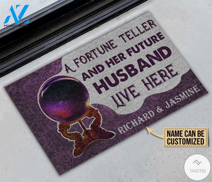 Personalized A Fortune Teller And Her Future Husband Live Here Doormat