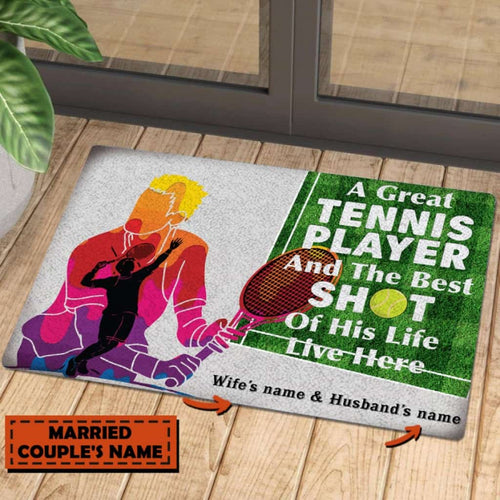 Personalized A Great Tennis Player Couple Custom Name Doormat Welcome Mat