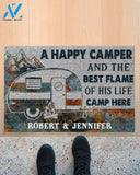 Personalized A happy camper and the best flame of his life camp here doormat
