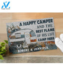 Personalized A happy camper and the best flame of his life camp here doormat