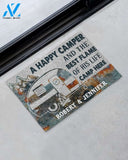 Personalized A happy camper and the best flame of his life camp here doormat