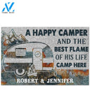 Personalized A happy camper and the best flame of his life camp here doormat