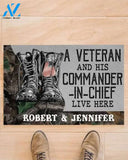 Personalized A Veteran And His Commander In Chief Live Here Couple Doormat Welcome Mat Housewarming Gift Home Decor Best Gift Idea For Veteran