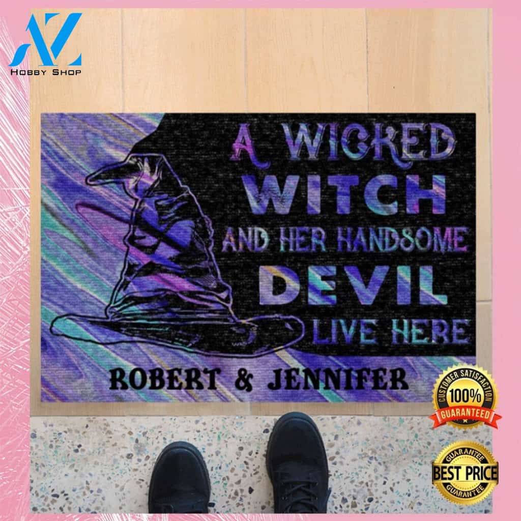 Personalized A Wicked Witch And Her Handsome Devil Live Here Doormat