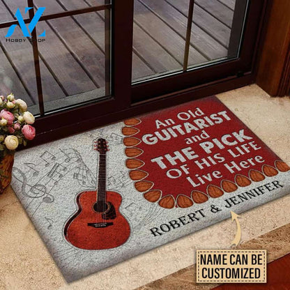Personalized Acoustic Old Couple Live Here Customized Doormat