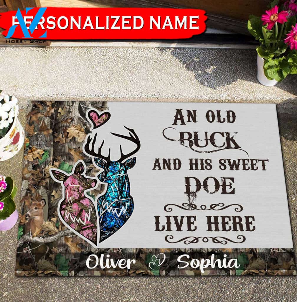 Personalized An Old Buck And His Sweer Doe Couple Deer Door Mart hqd-dxt001 | Welcome Mat | House Warming Gift