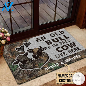 Personalized An Old Bull And His Sweet Cow Live Here Doormat