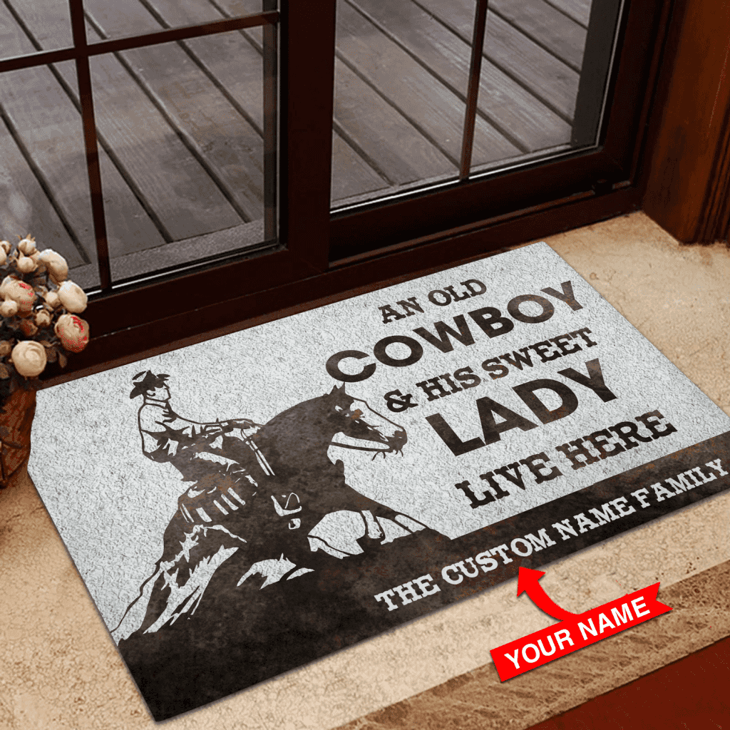 Personalized An Old Cowboy And His Lady Reining Custom Name Doormat Welcome Mat