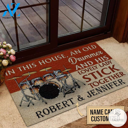 Personalized An Old Drummer And His Lovely Lady Stick Together Doormat
