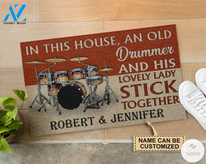 Personalized An Old Drummer And His Lovely Lady Stick Together Doormat