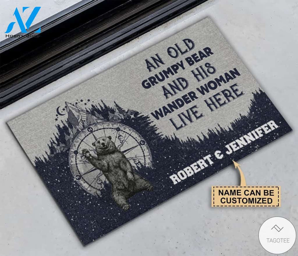 Personalized An old grumpy bear and his wander woman live here camper doormat