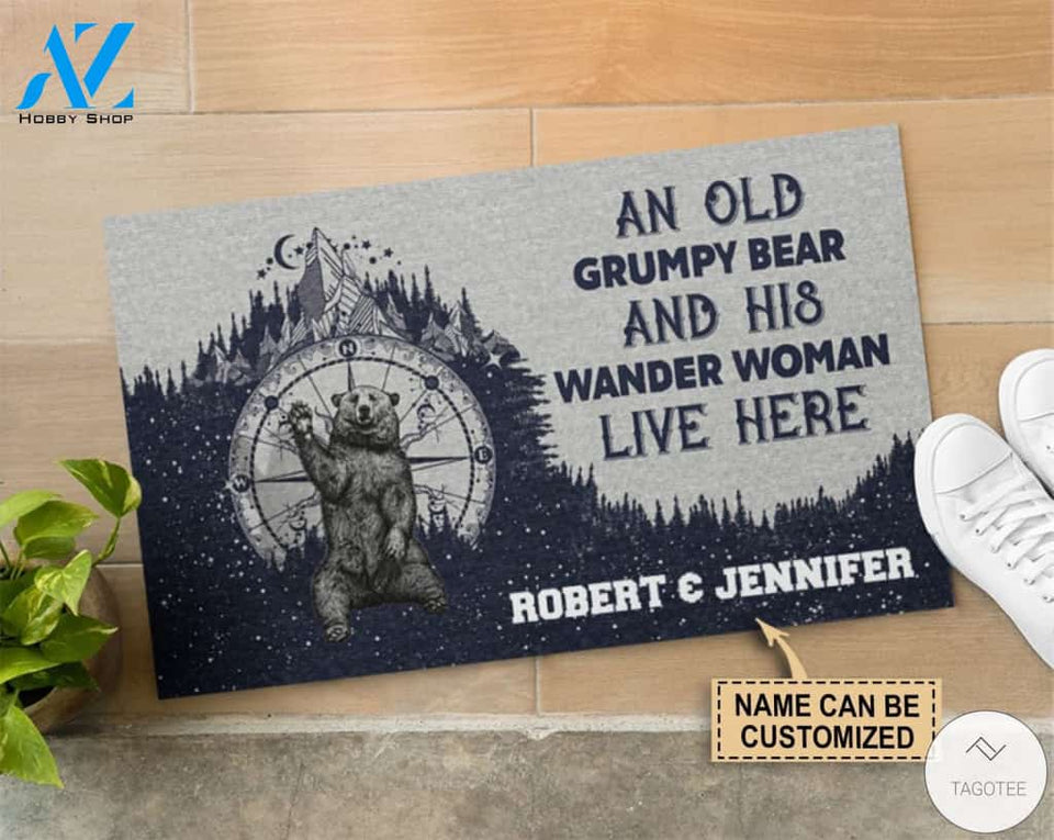 Personalized An old grumpy bear and his wander woman live here camper doormat