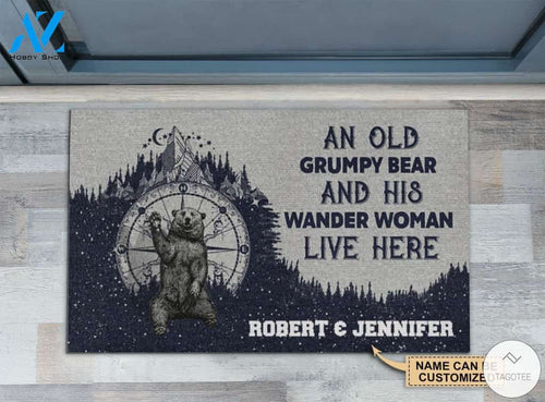 Personalized An old grumpy bear and his wander woman live here camper doormat
