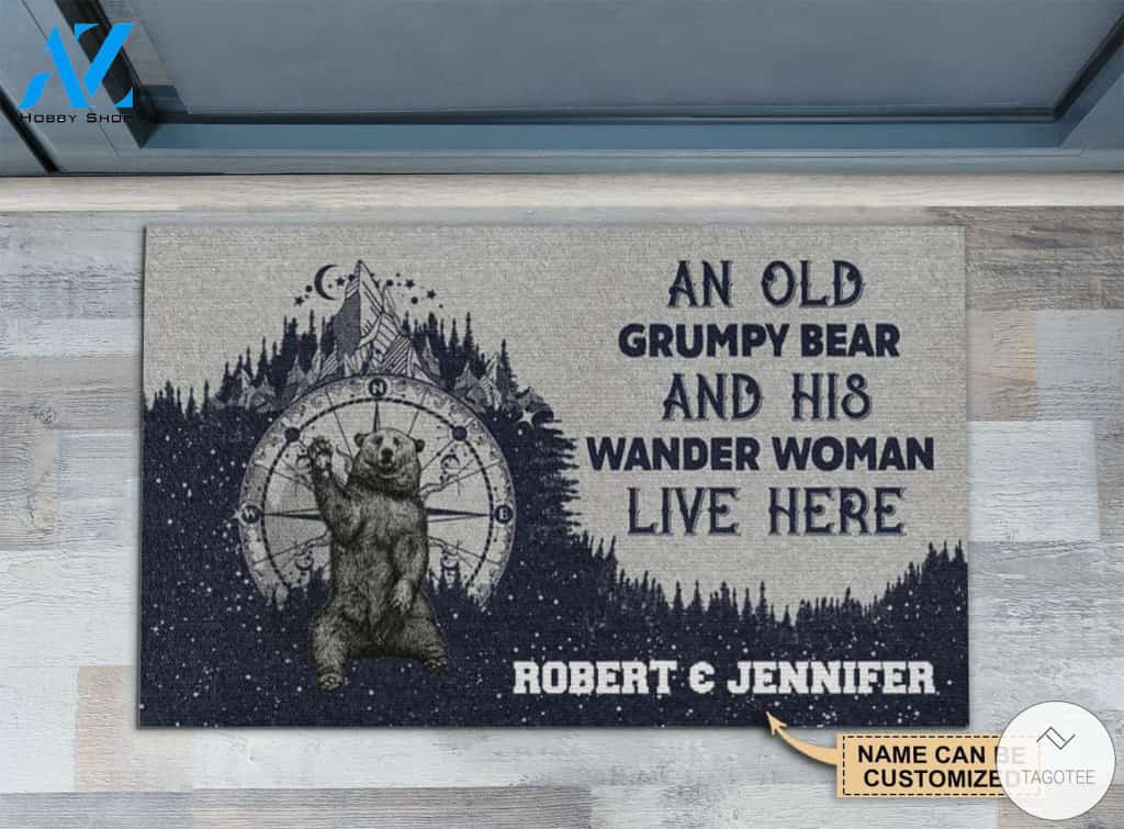 Personalized An old grumpy bear and his wander woman live here camper doormat
