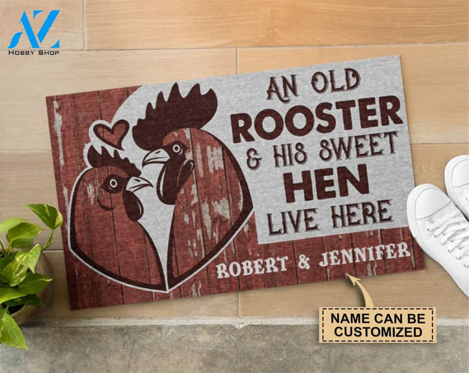 Personalized An old rooster and his sweet hen live here doormat