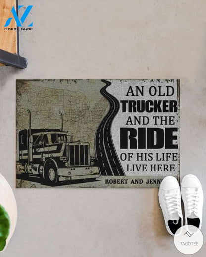 Personalized An old trucker and the ride of his life live here doormat