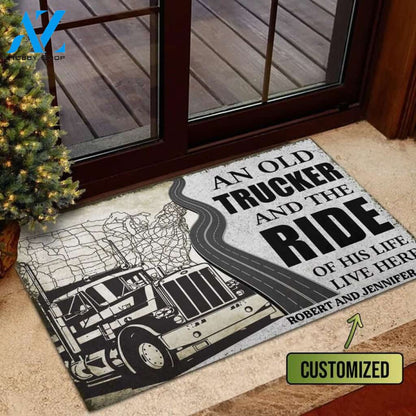 Personalized An Old Trucker And The Ride Of His Life Live Here Vehicle Doormat Indoor And Outdoor Mat Sweet Home Decor Gift for Friend Family Birthday New Home