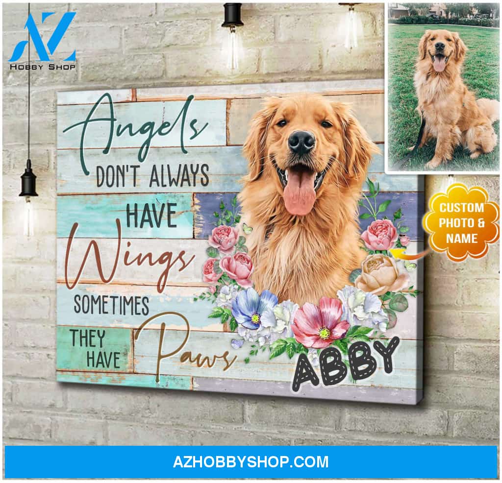 Personalized Angels Don& Always Have Wings Pet Memorial Canvas Wall Art Decor