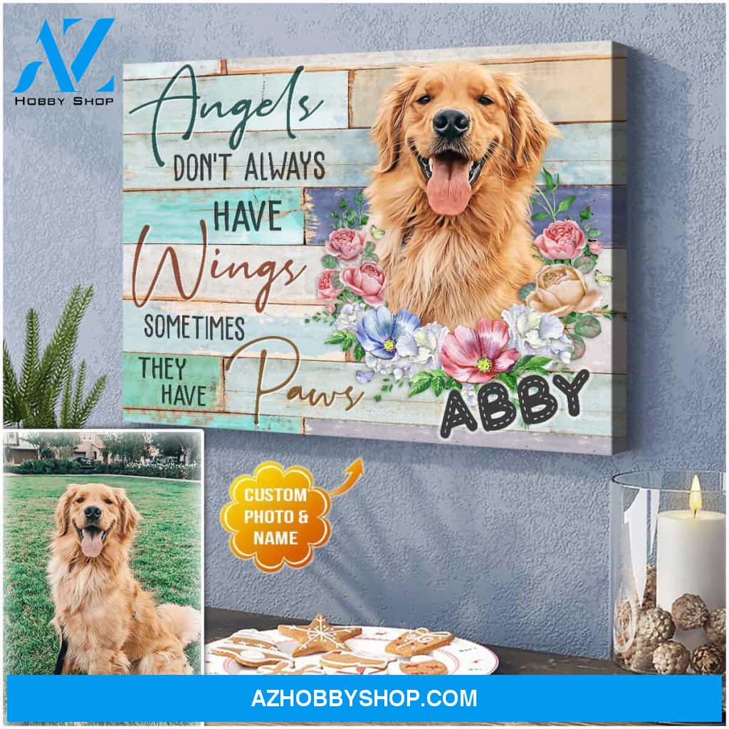 Personalized Angels Don& Always Have Wings Pet Memorial Canvas Wall Art Decor