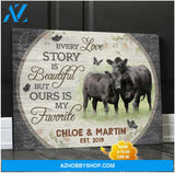Personalized Angus Cow Every Love Story Is Beautiful Gift For Couple Canvas Wall Art Decor