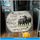 Personalized Angus Cow Every Love Story Is Beautiful Gift For Couple Canvas Wall Art Decor