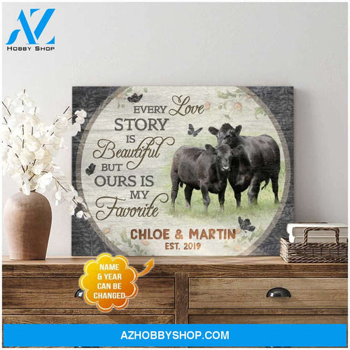 Personalized Angus Cow Every Love Story Is Beautiful Gift For Couple Canvas Wall Art Decor
