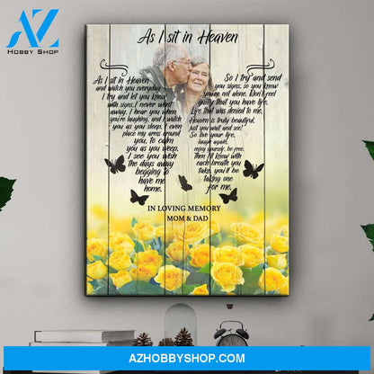 Personalized, As I Sit In Heaven Yellow Roses Background Canvas Wall Art
