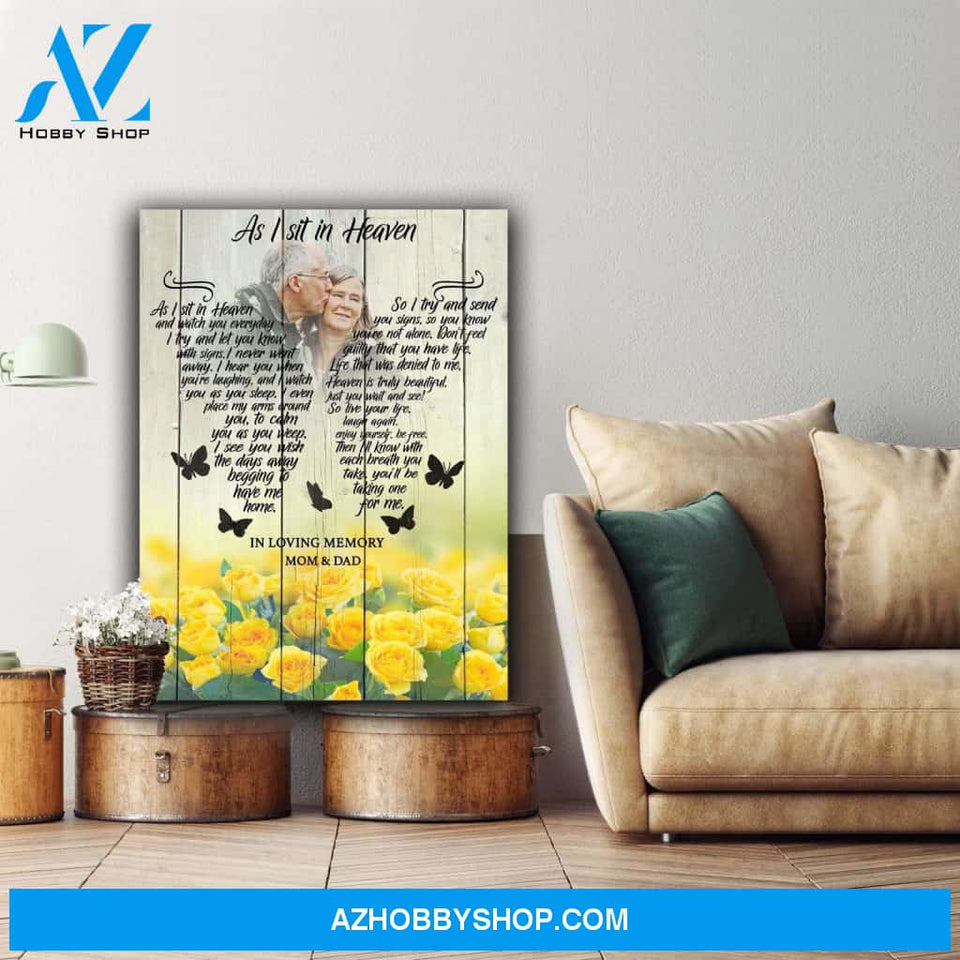 Personalized, As I Sit In Heaven Yellow Roses Background Canvas Wall Art