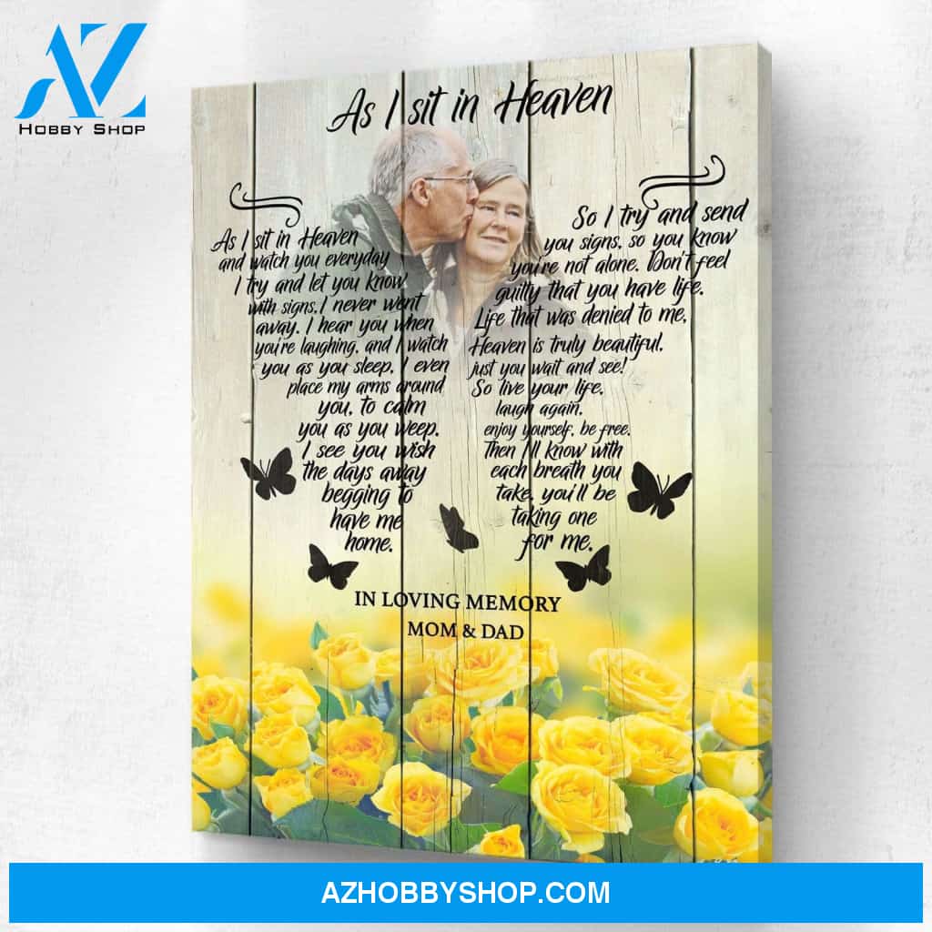 Personalized, As I Sit In Heaven Yellow Roses Background Canvas Wall Art