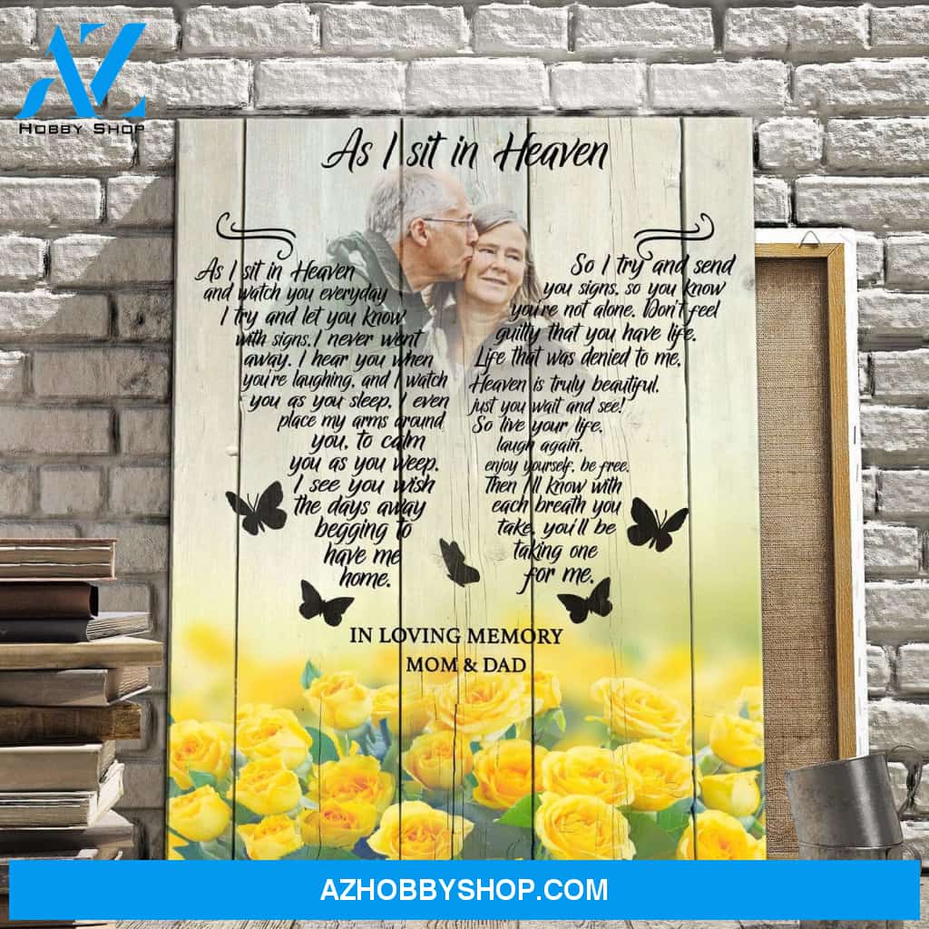 Personalized, As I Sit In Heaven Yellow Roses Background Canvas Wall Art