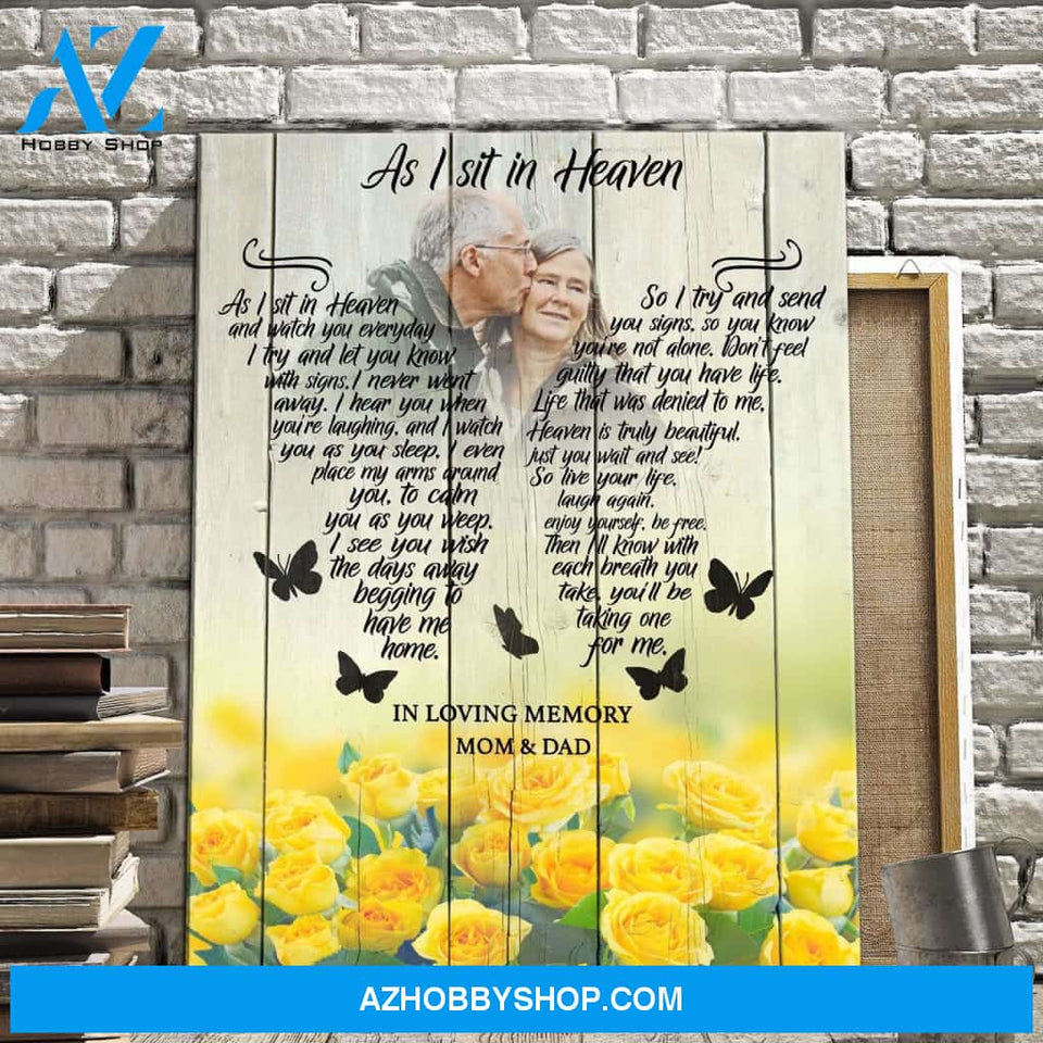 Personalized, As I Sit In Heaven Yellow Roses Background Canvas Wall Art