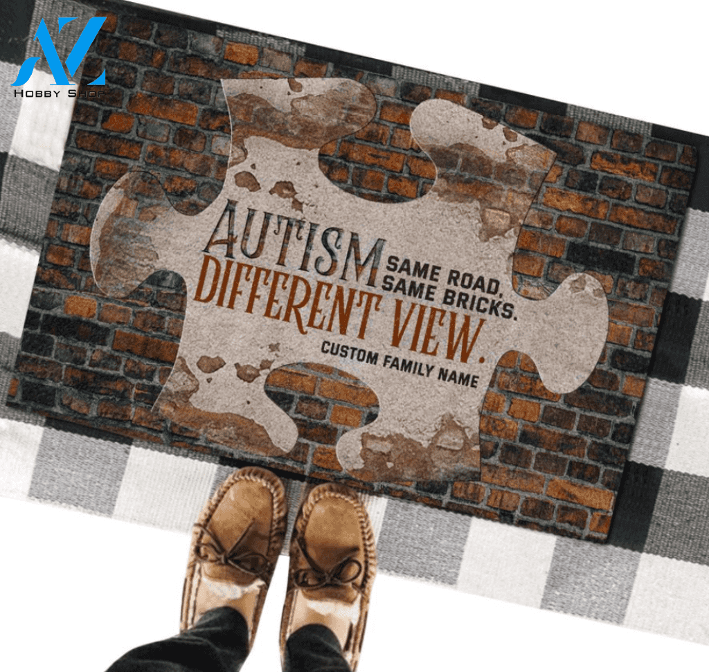 Personalized Autism Same Road Same Bricks Different View Doormat, Gift For Friend Family Birthday Gift Decor Warm House Gift Welcome Mat